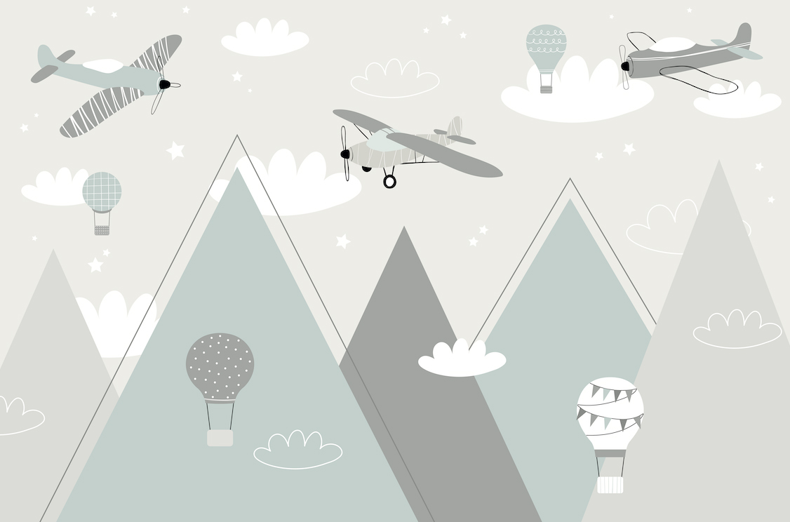 Avions montagnes et Montgolfière gris vert