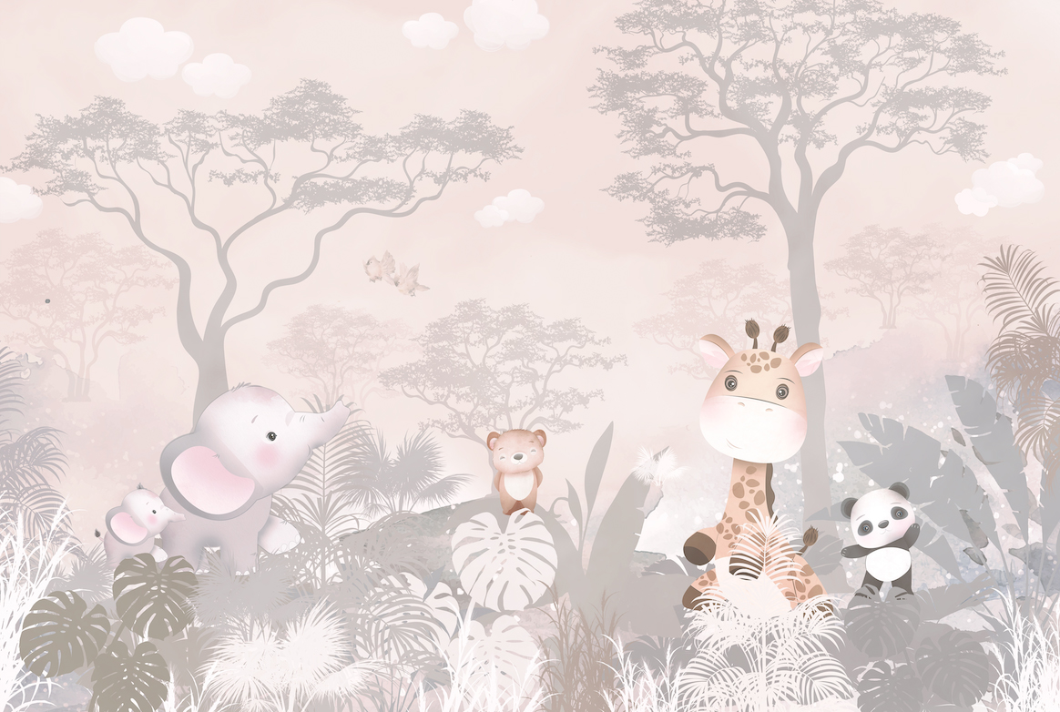 Éléphants et girafe enfant